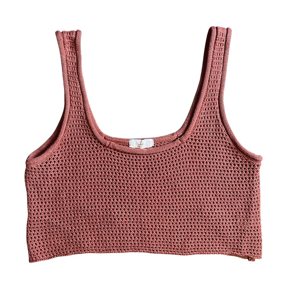 Crochet Crop Top Open Knit Tank rust Large hippie coastal layer boho summer